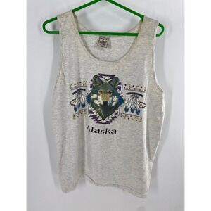 Vintage 1995 Afore Men's XL Sleeveless Tank Top Alaska Wolf Graphic Cotton